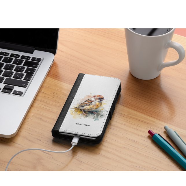 Rustic Watercolor Sparrow, custom iPhone Wallet Case (Creator Uploaded)