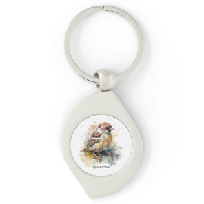 Rustic Watercolor Sparrow, custom Keychain