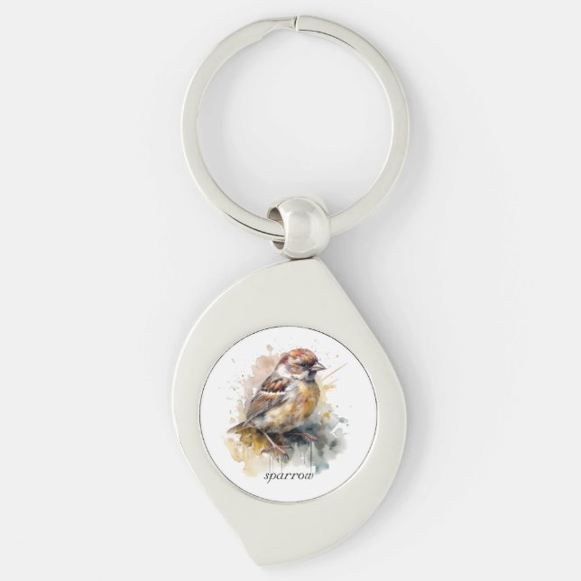 Rustic Watercolor Sparrow, custom Keychain (Front)