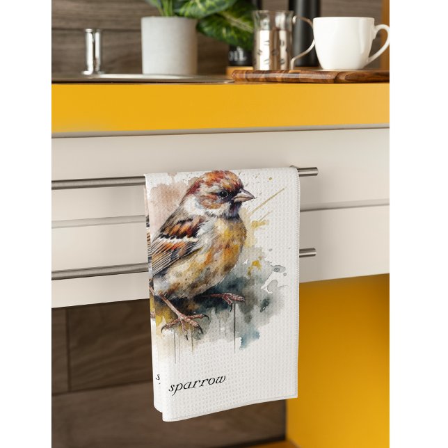 Rustic Watercolor Sparrow, custom  Kitchen Towel (Creator Uploaded)