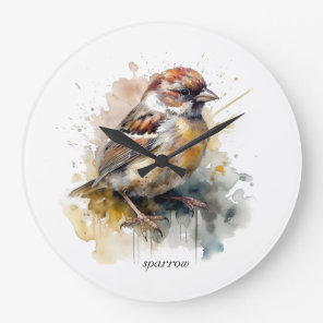 Rustic Watercolor Sparrow, custom Large Clock