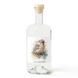 Rustic Watercolor Sparrow, custom Liquor Bottle Label