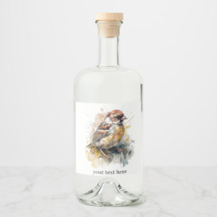 Rustic Watercolor Sparrow, custom Liquor Bottle Label