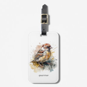 Rustic Watercolor Sparrow, custom Luggage Tag