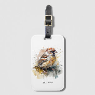 Rustic Watercolor Sparrow, custom Luggage Tag
