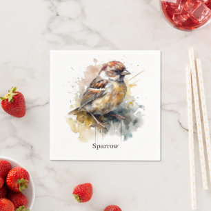 Rustic Watercolor Sparrow, custom Napkins