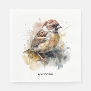 Rustic Watercolor Sparrow, custom Napkins