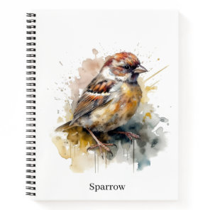 Rustic Watercolor Sparrow, custom Notebook