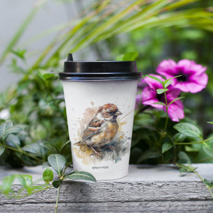 Rustic Watercolor Sparrow, custom Paper Cups