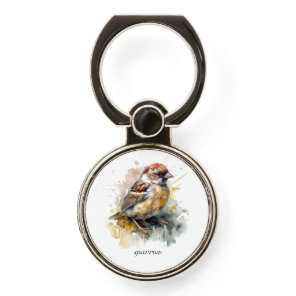Rustic Watercolor Sparrow, custom Phone Ring Stand