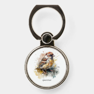 Rustic Watercolor Sparrow, custom Phone Ring Stand