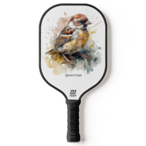 Rustic Watercolor Sparrow, custom Pickleball Paddle