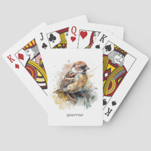 Rustic Watercolor Sparrow, custom Poker Cards