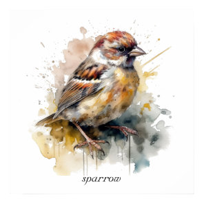 Rustic Watercolor Sparrow, custom Poster