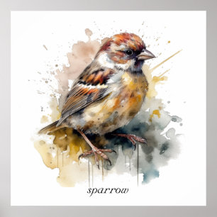 Rustic Watercolor Sparrow, custom Poster