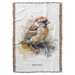 Rustic Watercolor Sparrow, custom  Throw Blanket