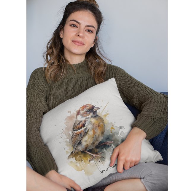 Rustic Watercolor Sparrow, custom  Throw Pillow (Creator Uploaded)