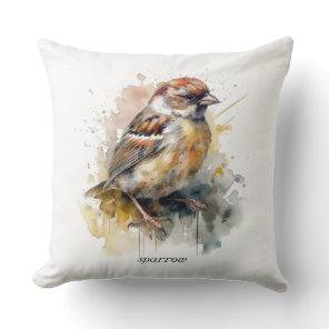 Rustic Watercolor Sparrow, custom  Throw Pillow