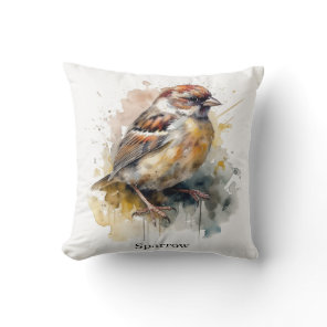Rustic Watercolor Sparrow, custom Throw Pillow