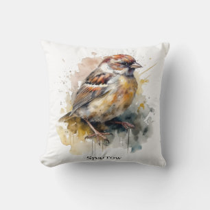 Rustic Watercolor Sparrow, custom Throw Pillow