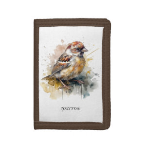 Rustic Watercolor Sparrow, custom  Tri-fold Wallet