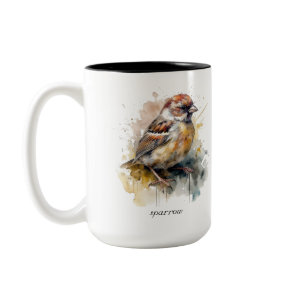 Rustic Watercolor Sparrow, custom Two-Tone Coffee Mug