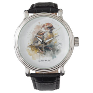 Rustic Watercolor Sparrow, custom Watch