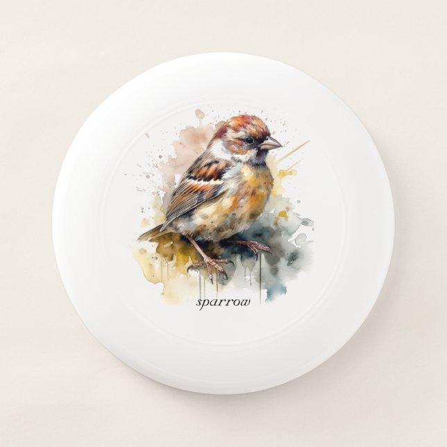 Rustic Watercolor Sparrow, custom Wham-O Frisbee (Front)