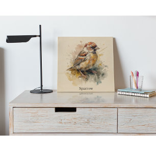 Rustic Watercolor Sparrow, custom Wood Wall Art