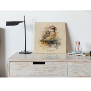 Rustic Watercolor Sparrow, custom Wood Wall Art
