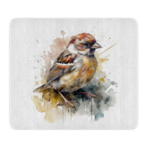 Rustic Watercolor Sparrow Cutting Board