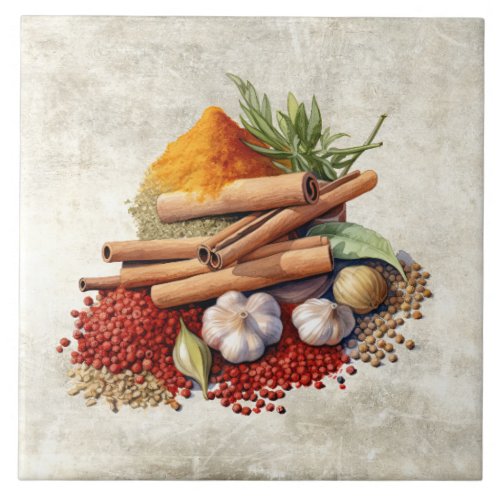 Rustic Watercolor Spices Faux Texture Watercolor Ceramic Tile