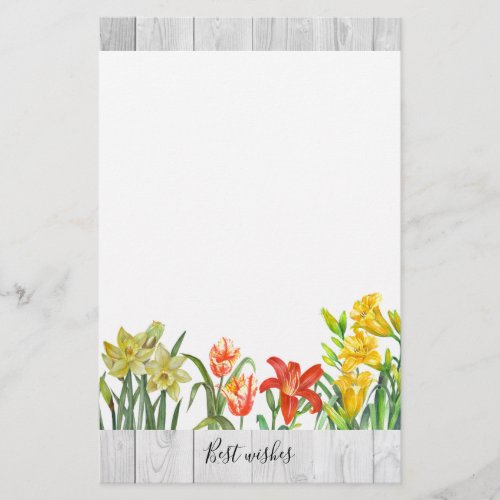 Rustic Watercolor Spring Flowers Floral Art Stationery