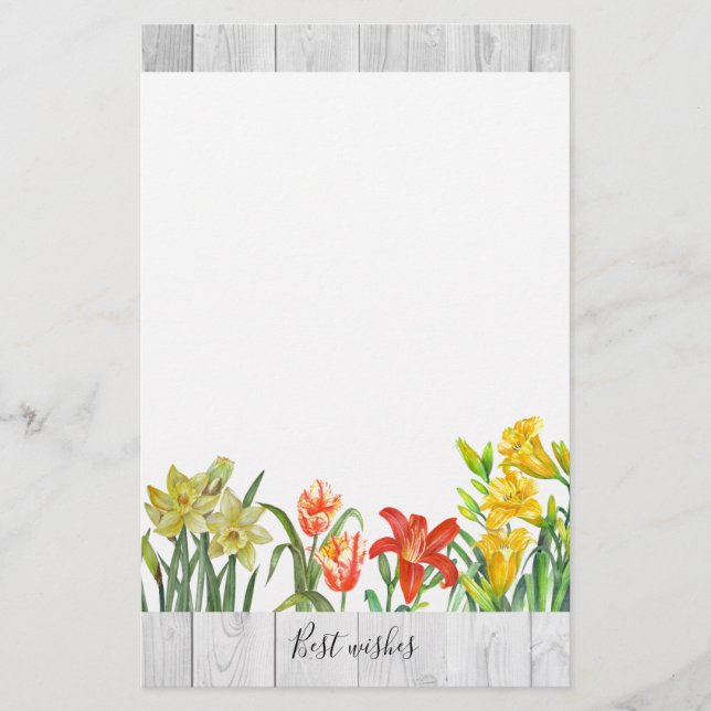 Rustic Watercolor Spring Flowers Floral Art Stationery (Front)