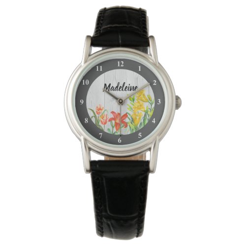 Rustic Watercolor Spring Flowers Floral Art Watch