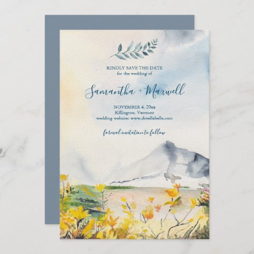 Rustic Watercolor Spring Mountain Save The Date Invitation