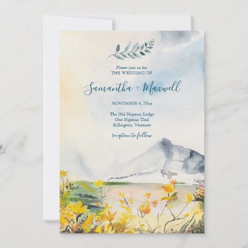 Rustic Watercolor Spring Mountain Wedding Invitation