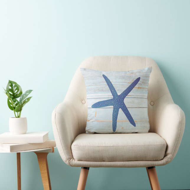 Rustic Watercolor Starfish Beach House Throw Pillow (Chair)
