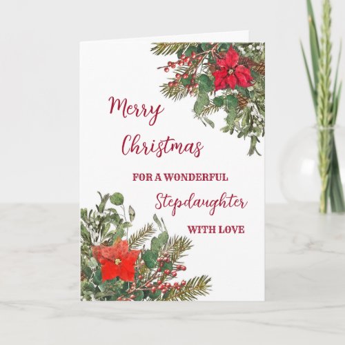 Rustic Watercolor Stepdaughter Merry Christmas Card