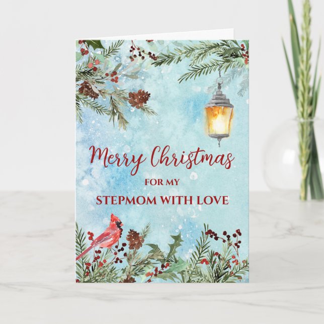 Rustic Watercolor Stepmom Merry Christmas Card (Front)