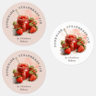 Rustic Watercolor Strawberry Jam Jar Product Label