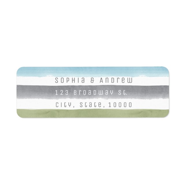 Rustic watercolor stripes nautical beach wedding label (Front)