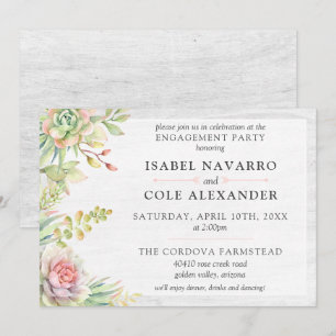 Rustic Watercolor Succulent Cacti Engagement Party Invitation