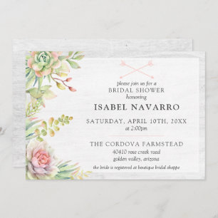 Rustic Watercolor Succulent Cactus Bridal Shower Invitation