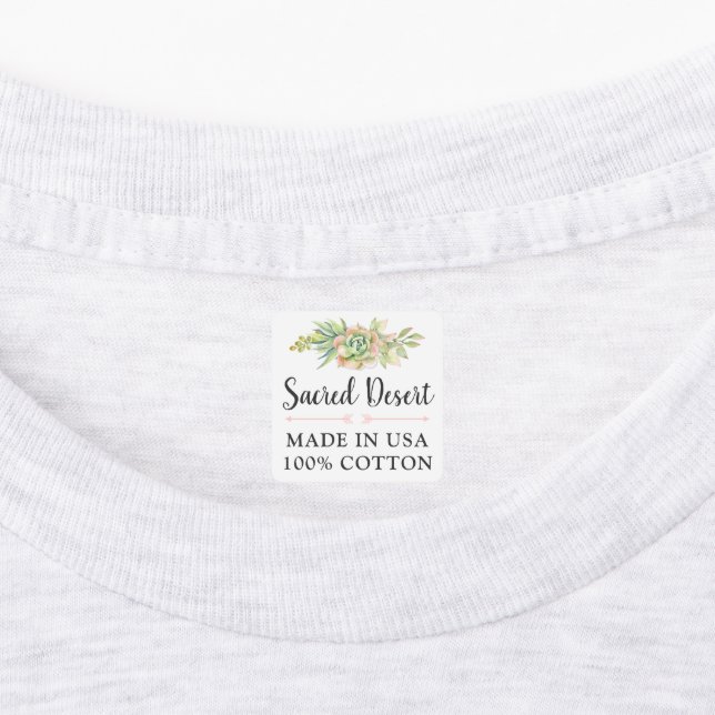 Rustic Watercolor Succulent Cactus Custom Clothing Labels (Affixed)