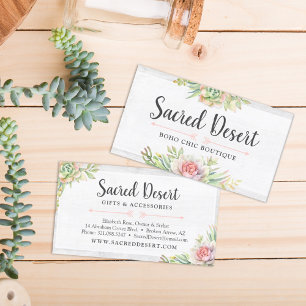 Rustic Watercolor Succulent Desert Cactus Boho Business Card