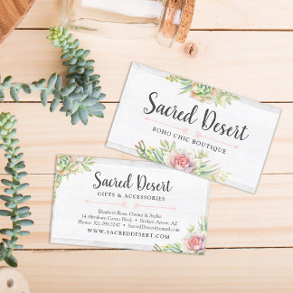 Rustic Watercolor Succulent Desert Cactus Boho Business Card