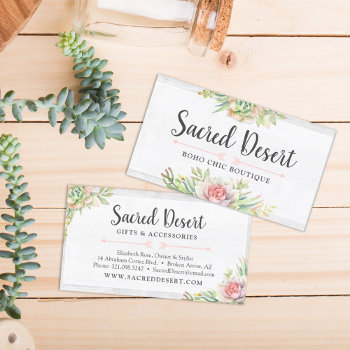 Rustic Watercolor Succulent Desert Cactus Boho Business Card by CyanSkyDesign at Zazzle