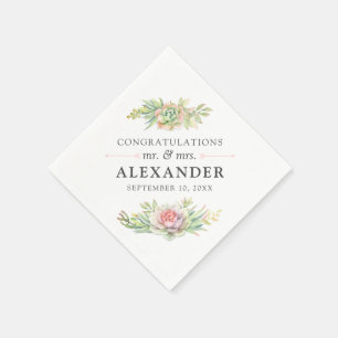 Rustic Watercolor Succulent Desert Cactus Wedding Napkins