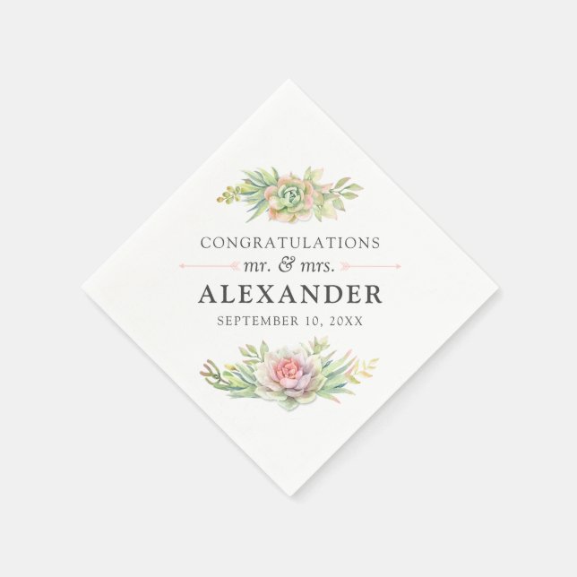 Rustic Watercolor Succulent Desert Cactus Wedding Napkins (Corner)